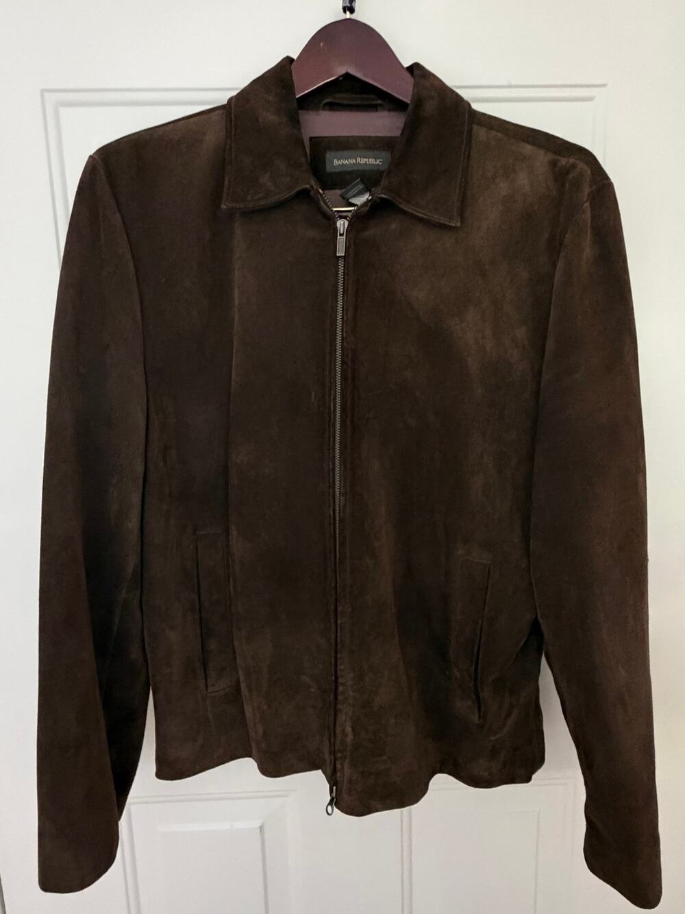 Vtg Banana Republic Suede Leather Jacket Mens L Brown Full Zip Moto Work 90s Y2K